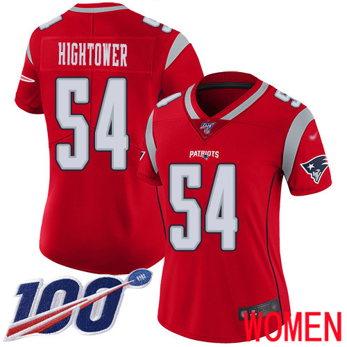 New England Patriots Football #54 100th Season Limited Red Women Dont a Hightower NFL Jersey